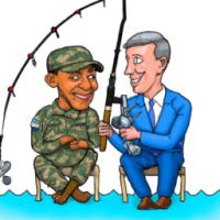 Барак Обама в русских трениках на рыбалке  